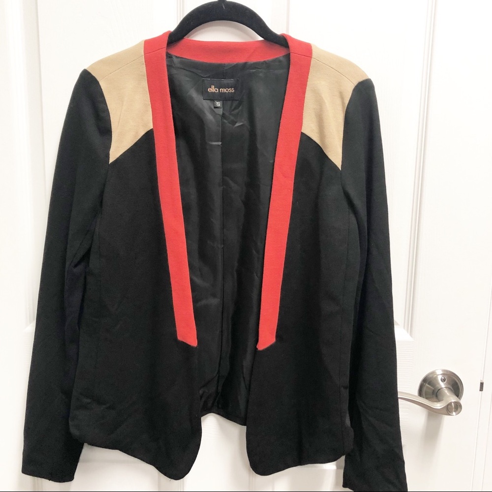ELLA MOSS BLACK RED BEIGE OPEN BLAZER